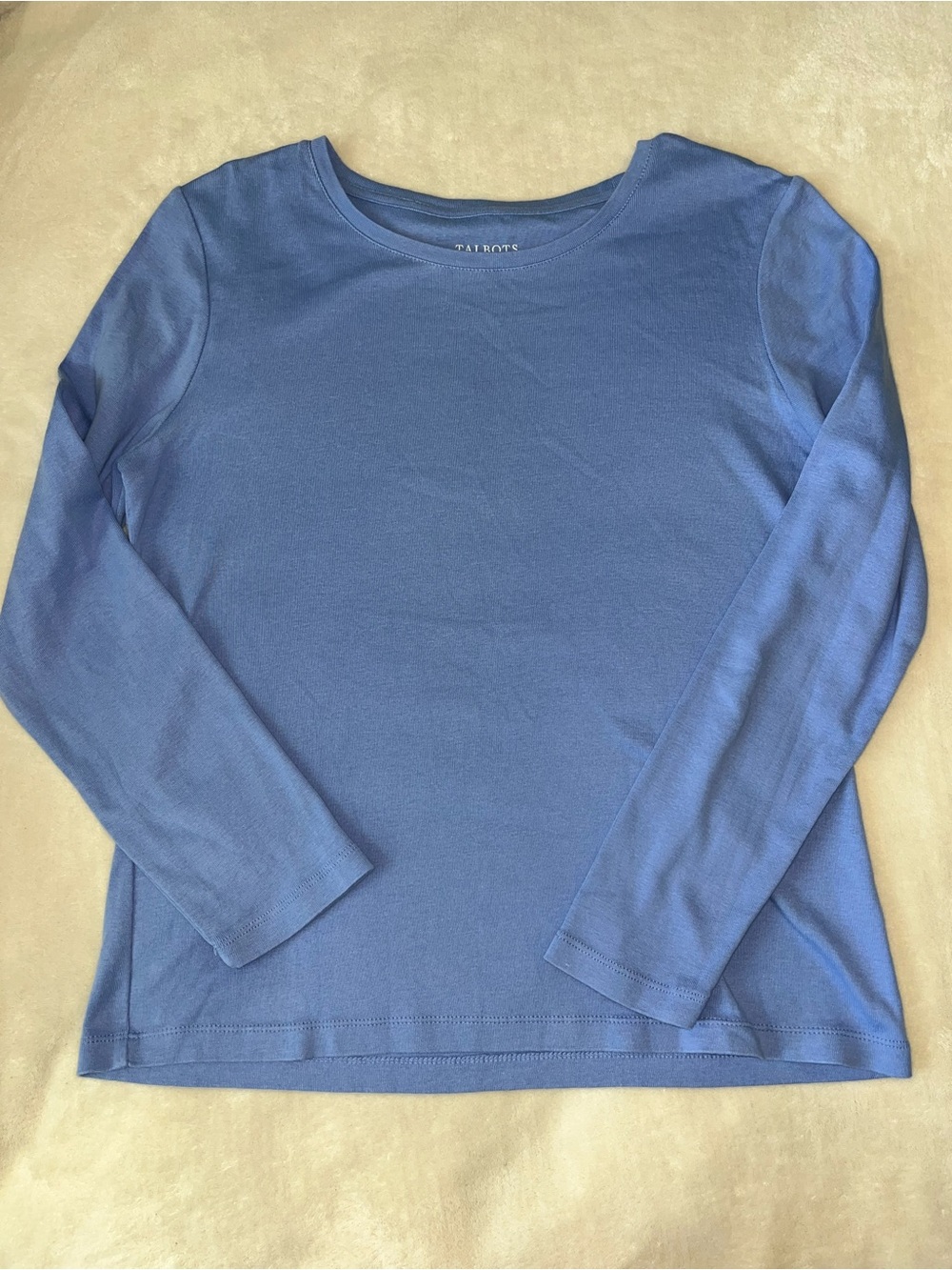 Talbots Long Sleeve Cotton T-Shirt Blue Round Neck Soft Medium Petite